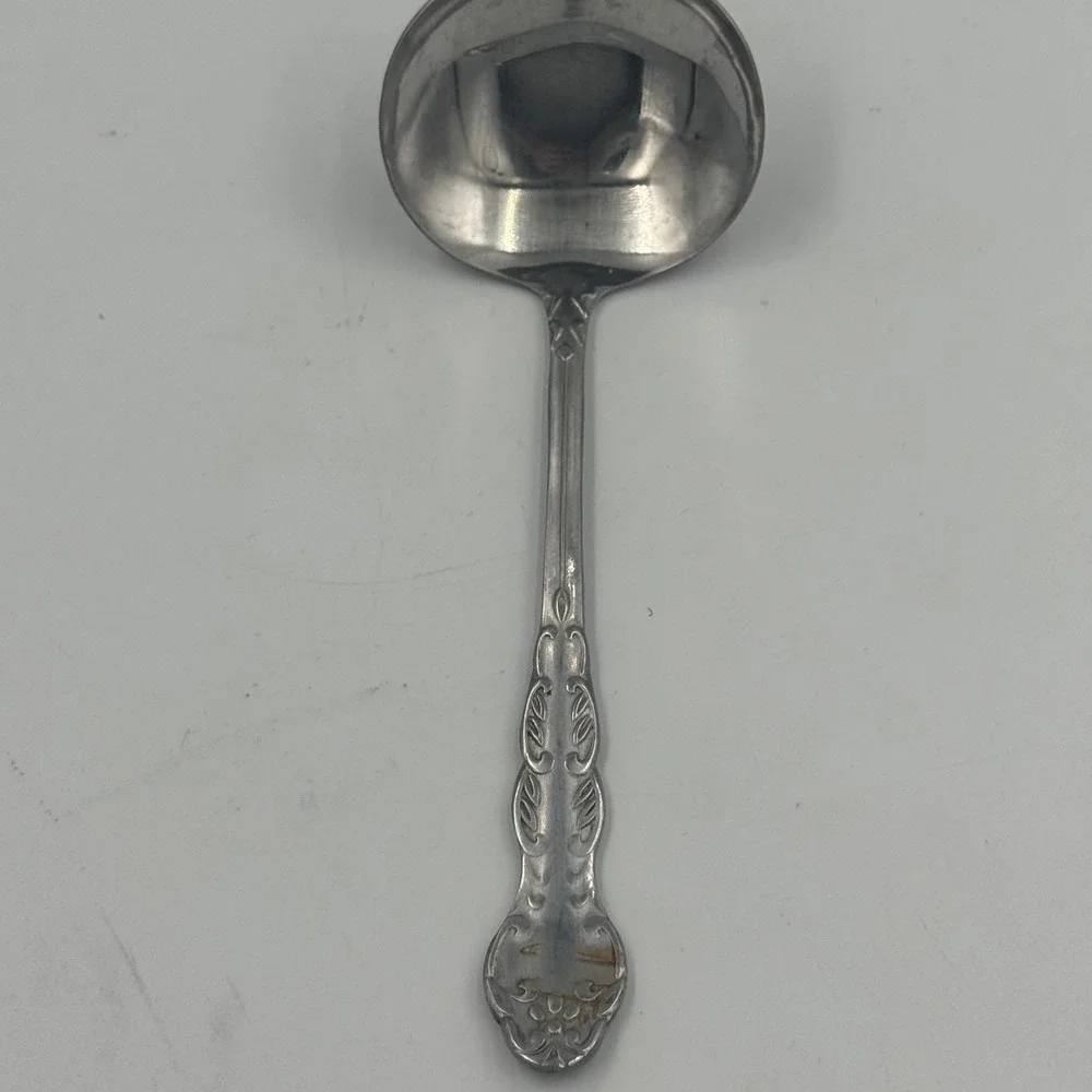 National Stainless Nancy Gravy Ladle Japan Floral Scroll‎ Pattern Sauce Spoon